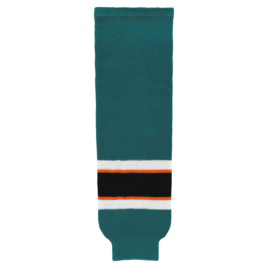 Knit Teal-White-Orange-Black Hockey Socks