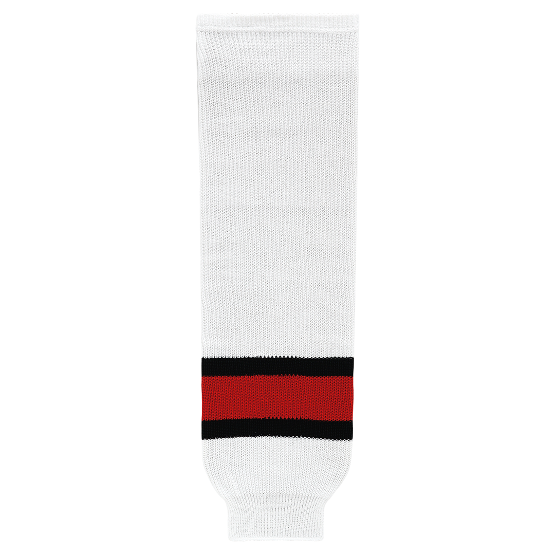 Knit White-Black-Red Hockey Socks