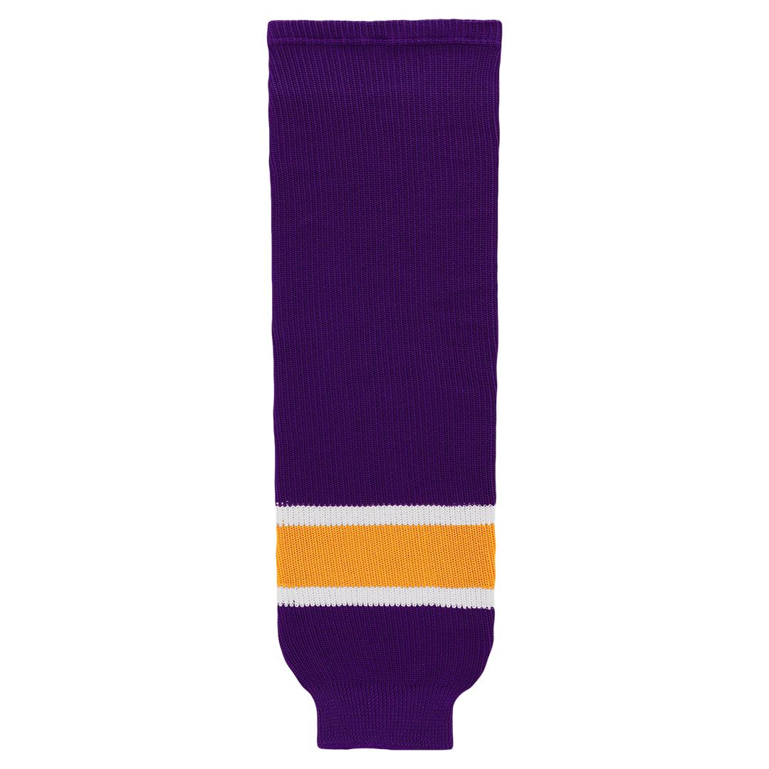 Knit Purple-White-Gold Hockey Socks