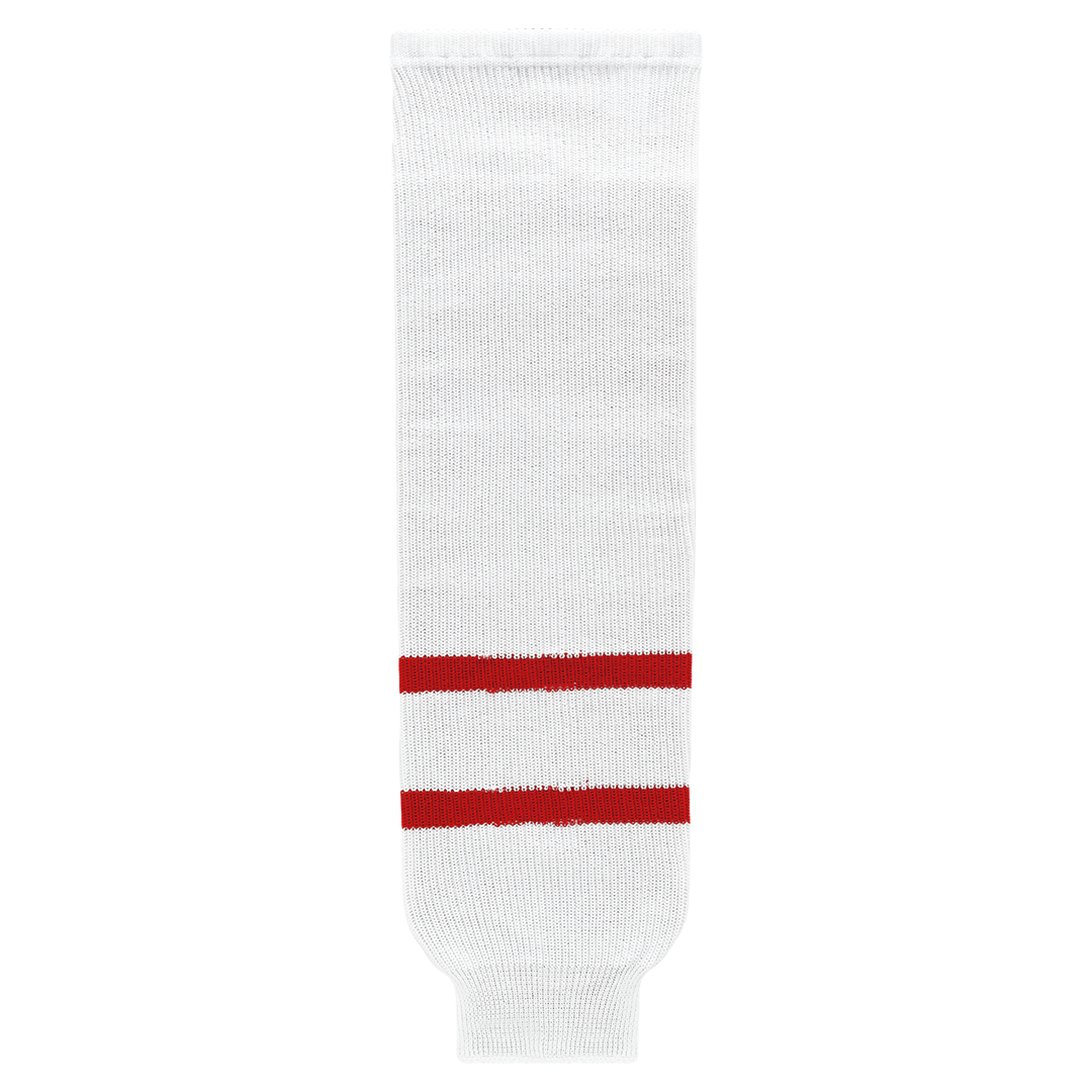 Knit White-Red Hockey Socks