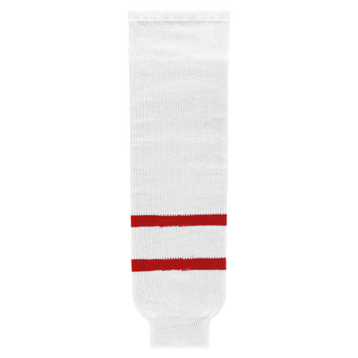 Knit White-Red Hockey Socks