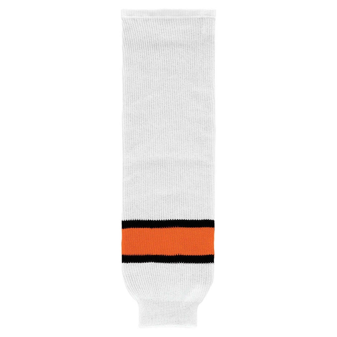 Knit White-Black-Orange Hockey Socks