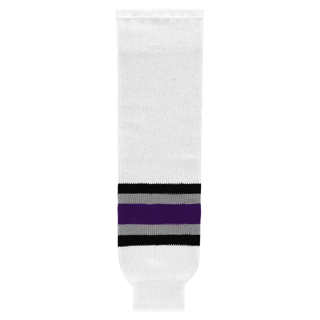 Knit White-Black-Grey-Purple Hockey Socks