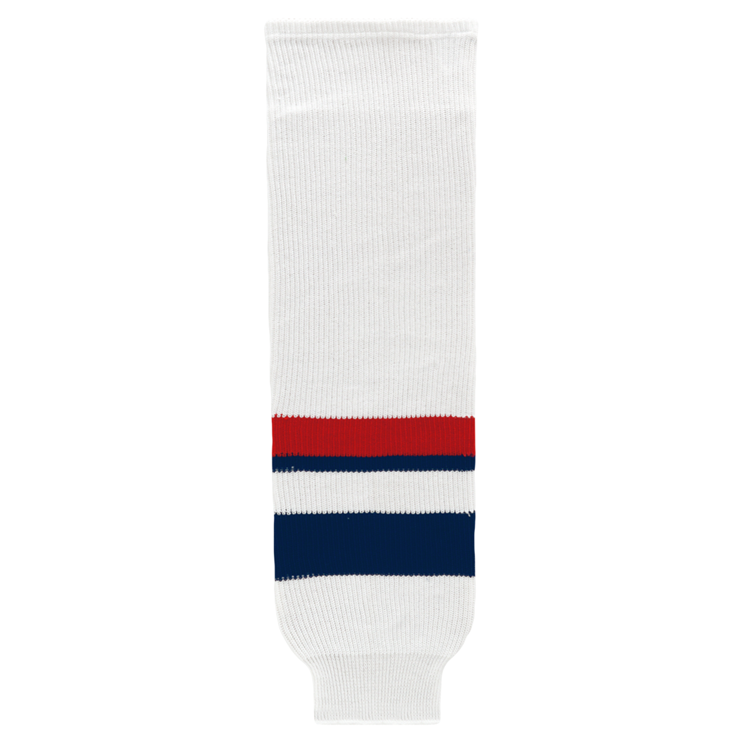 Knit White-Red-Navy Hockey Socks