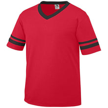 Load image into Gallery viewer, Poly-Cotton Striped Sleeve Jersey Red-Black
