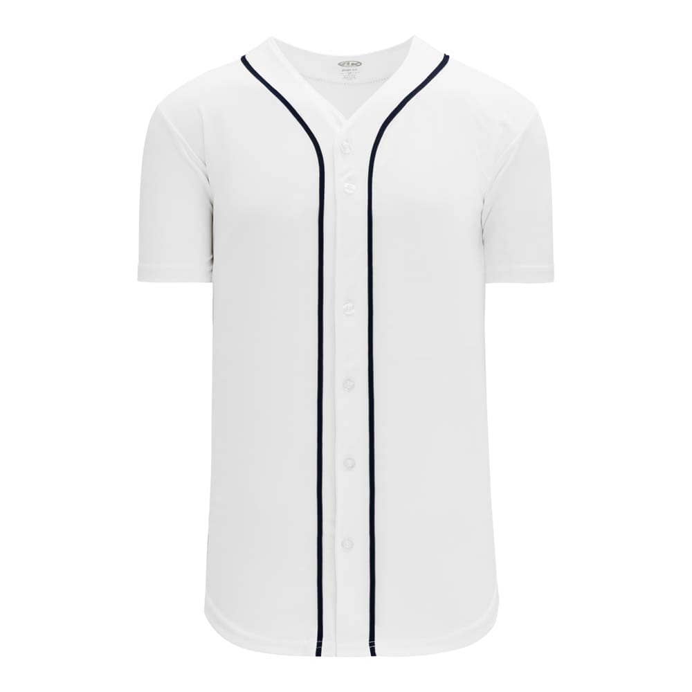 Pro Full Button Down White-Navy Jersey