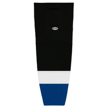 Load image into Gallery viewer, Striped Dry-Flex Moisture Wicking Black/White/Blue Hockey Socks
