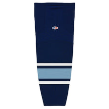 Load image into Gallery viewer, Striped Dry-Flex Moisture Wicking Blue/White/Powder Hockey Socks
