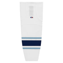 Load image into Gallery viewer, Striped Dry-Flex Moisture Wicking White/Powder/Navy Hockey Socks

