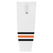 Load image into Gallery viewer, Striped Dry-Flex Moisture Wicking White/Navy/Orange Hockey Socks
