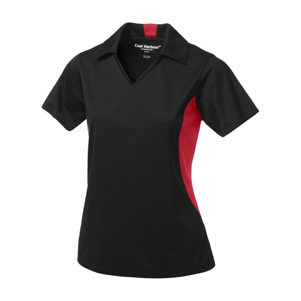 Ladies Snag Resistant Colour Block Sport Shirt Black-True Red