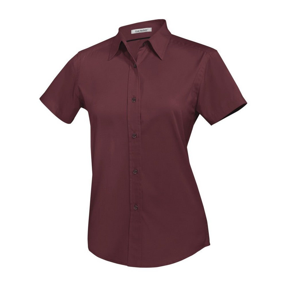 Ladies Easy Care Short Sleeve Woven Shirt Burgundy