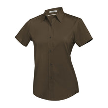 Load image into Gallery viewer, Ladies Easy Care Short Sleeve Woven Shirt Coffee Bean
