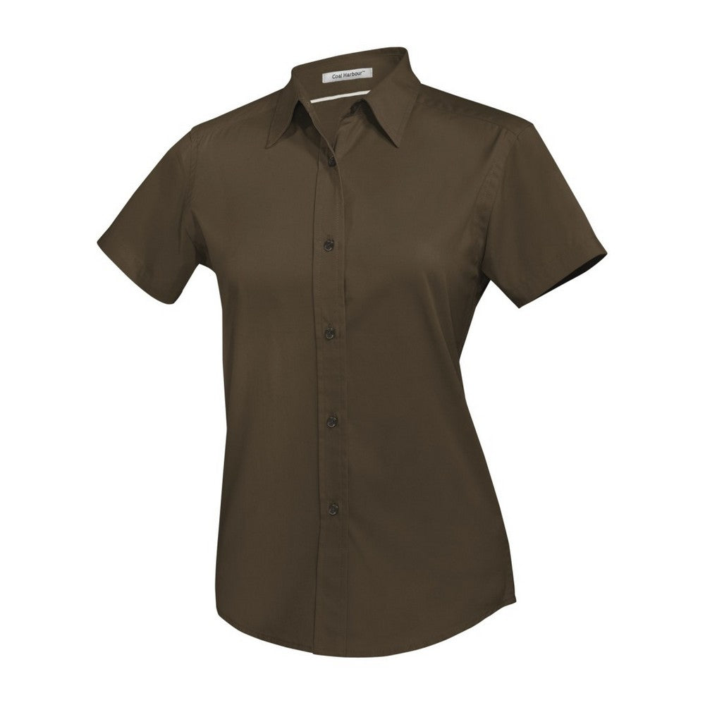 Ladies Easy Care Short Sleeve Woven Shirt Coffee Bean