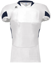 Load image into Gallery viewer, Russell Waist Length White-Navy Football Jersey
