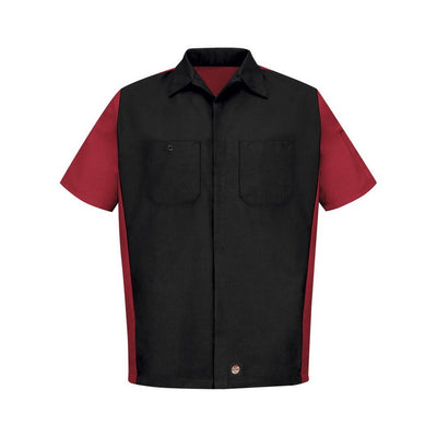 Short Sleeve Woven Crew Shirt Black-Red