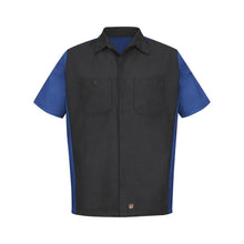 Load image into Gallery viewer, Short Sleeve Woven Crew Shirt Charcoal-Royal Blue
