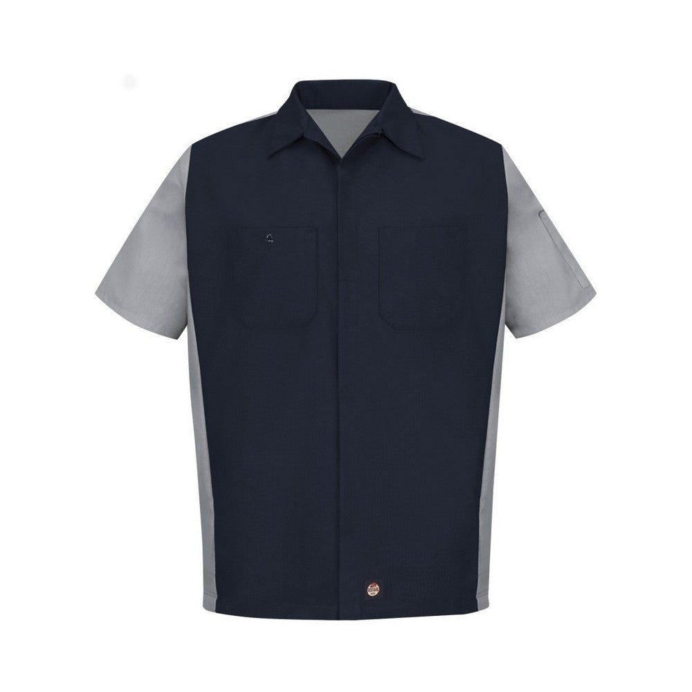 Short Sleeve Woven Crew Shirt Navy-Grey